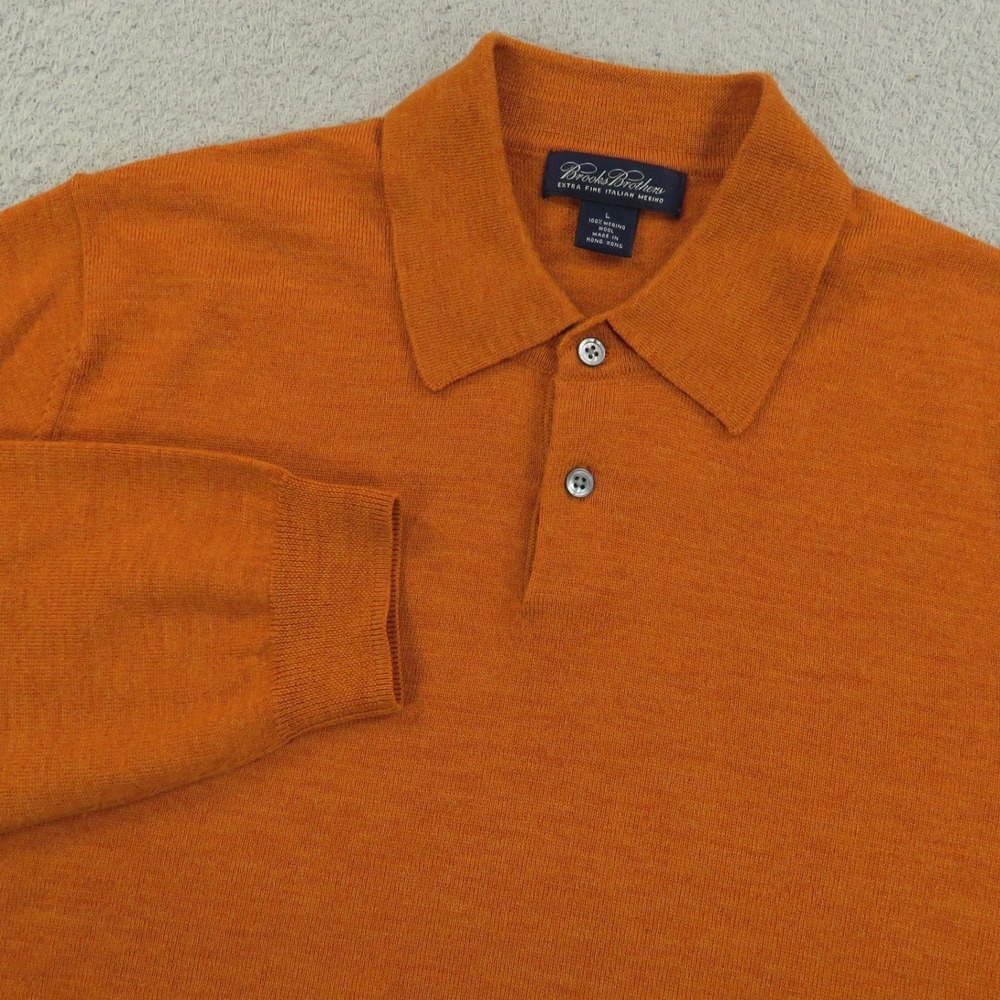 VTG Brooks Brothers Sweater Large Burnt Orange Fine Italian Merino Wool Polo